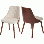 Décoshop26 - Lot de 2 chaises de salle à manger capitonné design chic en bois noyer et assise en synthétique crème CDS04468 - 3000647169600 Décoshop26 - Lot de 2 chaises de salle à manger capitonné design chic en bois noyer et assise en synthétique crème CDS04468 - 3000647169600
