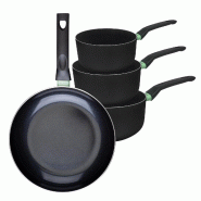Ensemble de 1 poêle de 28 cm et 3 casseroles 16, 18 et 20 cm Fackelmann Brandao - noir aluminium 3176239943030