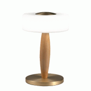 Fabas Luce Lampe De Table Led Elea 8W 860Lm 3000K, Structure En Métal, Bois Et Verre Soufflé Avec Variateur Tactile, Couleur Laiton Satiné - Elea -