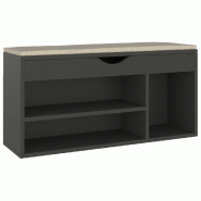 Helloshop26 - Banc à chaussures bottes commode étagère meuble entrée rangement et coussin 104 x 30 x 49cm bois d'ingénierie gris 02_0022954 - gri