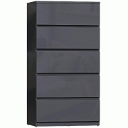 Helloshop26 - Commode 5 tiroirs 53 x 34 x 100 cm fermeture douce sécurisée design moderne sans poignée en panneau de particules gris 21_0001452 - g