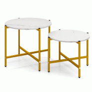 Helloshop26 - Lot de 2 tables basses rondes 65 x 65 x 51 cm et 55 x 55 x 41 cm espace gain de place design industriel en bois 20_0011803 - 30002269118