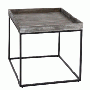 Mendler Table d'appoint HWC-K71, Table basse Table, bois de paulownia Métal 60x60x60cm ~ gris foncé - gris Bois massif 96858
