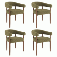 Merax lot de 4 chaises de salle à manger 60 x 59 x 75 cm, structure en métal aspect bois, revêtement et accoudoirs en chenille, aspect noyer et ver_0