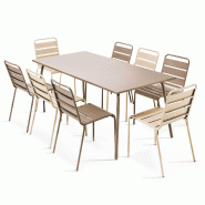 Oviala Business Ensemble table de jardin et 8 chaises en métal taupe et ivoire , L 180 x l 90 x h 72 cm Oviala - gris 116658