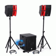 Pack Sonorisation DJ complet BM SONIC BMS15-HORN 1200W Enceintes satellites, SUB 38cm USB/Bluetooth, Supports Câbles, Light OVni - 3666638037565