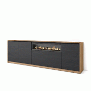 SKRAUT HOME Buffet salon et cuisine, 260x80x37 cm, 5 Portes, Cheminée électrique, Noir et chêne - noir Bois manufacturé 706_35