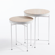 Tables plateau bois et pieds en métal blanc 45x58cm et 40x51cm