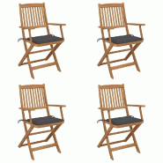 VidaXL Chaises Pliables De Jardin Lot De 4 Avec Coussins Bois D Acacia - gris 3064617