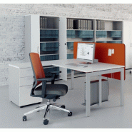 Bureau individuel Ogi U avec caisson - MDD - Hêtre, 3 tiroirs_0