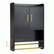 COSTWAY Armoire bain, placard avec 2 portes, étagère ouverte, porte-serviette, clayette réglable, 55x20x80cm noir - noir Bois manufacturé NM0601PW