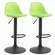 Décoshop26 - Lot de 2 tabourets de bar moderne et confortable assise en PVC vert coque en plastique et pieds en métal noir 10_0004241 - noir métal