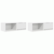 Helloshop26 - Lot de 2 meubles TV muraux peu encombrants 80 x 31 x 25,5 cm avec rangement optimisé en bois d'ingénierie blanc 02_0051644 - blanc Boi