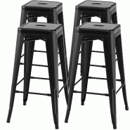 Helloshop26 - Lot de 4 tabourets de bar 42 x 42 x 76 cm empilables en métal noir design moderne pour cuisine pub 20_0012601 - 3000227310491