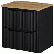 Helloshop26 - Meuble sous lavabo salle de bain rangement design avec 2 tiroirs 61 x 60 x 40 cm noir effet chêne - noir métal 3000224990146