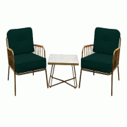 METRO PROFESSIONAL Ensemble d'extérieur 3-pièces, acier/polyester, 2 fauteuils, 1 table, olive/or - vert acier 4067373645852