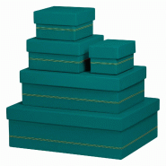 Set de 5 boîtes gigognes Rhodiarama, finition simili cuir italien, coloris paon - vert 194566C