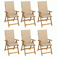 VidaXL Chaises Pliables De Jardin Lot De 6 Avec Coussins Bois D Acacia - beige 3064122