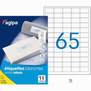 Agipa 102199 Lot de 6500 Etiquettes DIN A4 multi usage arrondis 38,1 x 21,2 mm Blanc - 3270241021998