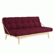 BANQUETTE FUTON FOLK EN PIN MASSIF COLORIS BORDEAUX COUCHAGE 130 X 190 CM.