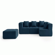 Canapé d'angle modulaire MILYSOFA SOFABULOUS 4 places avec méridienne Tissu fine bouclette Bleu profond - MS-BULOUS-5-DB