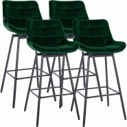 CLP Lot de 4 tabourets de bar Weston pivotants Velours HBT: 105x49x56 cm Vert foncé Velours - vert textile 327340