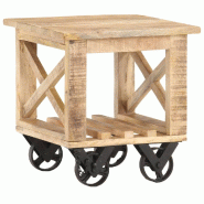 Décoshop26 - Table d'appoint sur roulettes style vintage 40 x 40 x 42 cm bois de manguier DEC032323 - Bois massif 3000258919311