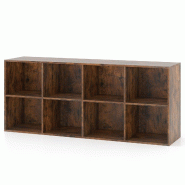 Helloshop26 - Bibliothèque d'exposition à 2 niveaux 121,5 x 29 x 61 cm organisez avec 8 cubes design rustique en bois brun 20_0018567 - 3000232479312