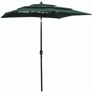 Parasol de jardin à 3 niveaux avec mât en aluminium vert 2x2 m Modèle Boreal Signature - 313845