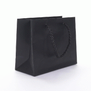 Sac Luxe pelliculé noir mat 14x6x11cm - par 12 - poignées cordelières - fond carton