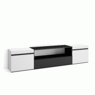 SKRAUT HOME Meuble TV, Banc Télé, 200x45x35cm, Pour les TV jusqu'à 80", Meubles de salon, Blanc et noir - blanc Bois manufacturé 49_17