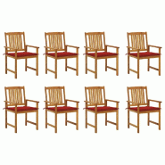 VidaXL Chaises De Jardin Avec Coussins Lot De 8 Bois D Acacia Solide - rouge 3078172