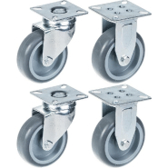 Roulette 75mm 3" à bandage caoutchouc gris, pivotante et fixe, capacité 240kg, jeu de 4 Roulette 75mm 3" à bandage caoutchouc gris, pivotante et fixe, capacité 240kg, jeu de 4
