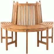 Décoshop26 - Banc d'arbre demi-circulaire courbé en bois de teck avec dossier à lattes verticales 10_0007954 - Bois massif 3000266396210