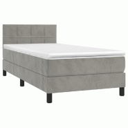 Décoshop26 - Cadre de lit LED avec sommier tête de lit matelas 90x190cm tissu velours gris clair TDL0208481 - gris 3001542582723