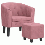 Décoshop26 - Fauteuil lounge design moderne avec repose-pieds dossier arrondi en velours rose DEC026842 - 3000256035211