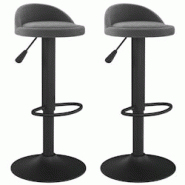 Décoshop26 - Lot de 2 tabourets de bar chaises hautes en velours gris foncé et acier noir DEC029723 - gris 3000257523120