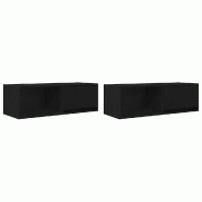 Helloshop26 - Lot de 2 meubles TV muraux compacts 80 x 31 x 25,5 cm avec grand espace de rangement design chêne noir 02_0051646 - noir Bois massif 30