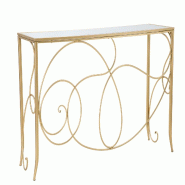 Mauro Ferretti Console Rectangulaire En Métal Doré Et Miroir 140X40X80 Cm - Design Glamour Et Sinueux - Meuble Élégant Pour Intérieurs Prestigieu