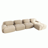 Merax canapé modulable en corde 4 places avec 1x tabouret, canapé nuage sans cadre, près du sol avec assise profonde, doux et confortable, - beige_0