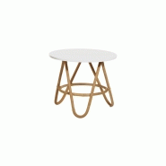 Table basse en rotin diabolo plateau blanc