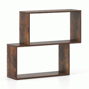 COSTWAY Bibliothèque à 3 niveaux, étagère en bois indépendante avec 2 compartiments cubiques (café) - marron VH35278OR