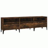 Helloshop26 - Meuble TV en bois d'ingénierie pratique rangement salon 150 x 30 x 44,5 cm style classique en chêne fumé 02_0049188 - métal 30002357