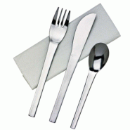 Kit 4/1 couverts inox fourchette+ couteau + cuillère + serviette 16cm -par 50