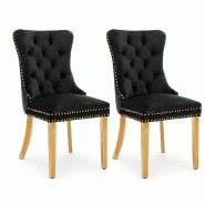 Merax Lot de 2 chaises rembourrées , chaise de salle à manger en velours, velours noir + pieds en métal doré, avec surpiqûres de boutons et rivet