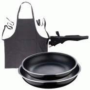 BERGNER - Ensemble de 2 poêles Ø22/26 cm en aluminium embouti avec poignée amovible et tablier de cuisine gris foncé 100 % coton 75 × 80 cm - PK9569