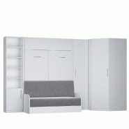 COMPOSITION LIT ESCAMOTABLE BLANC MAT DYNAMO SOFA CANAPÉ ACCOUDOIRS BLANC MAT ET GRIS 2 COLONNES + ANGLE 140*200