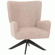 Décoshop26 - Chaise lounge fauteuil cocktail rembourrée relaxation pivotante tissu chenille taupe et métal 04_0006378 - métal 3000261738268