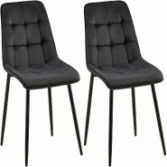 Décoshop26 - Lot de 2 chaises de salle à manger coutures décoratives carrées en velours noir cadre métal noir 10_0007565 - noir métal 3000266178441