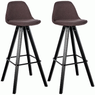 Décoshop26 - Lot de 2 tabourets de bar chaise haute repose-pieds style scandinave en tissu marron structure en bois foncé carré 10_0006334 - marron